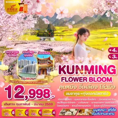 ทัวร์จีน เมืองคุนหมิง ทัวร์จีน คุนหมิง KUNMING FLOWER BLOOM คุนหมิง อี้เหลียง โล่วผิง 4 วัน 3 คืน (ชมซากุระ+ทุ่งดอกมัสตาร์ด) 4 วัน 3 คืน - TWP-BCKMG28-KY